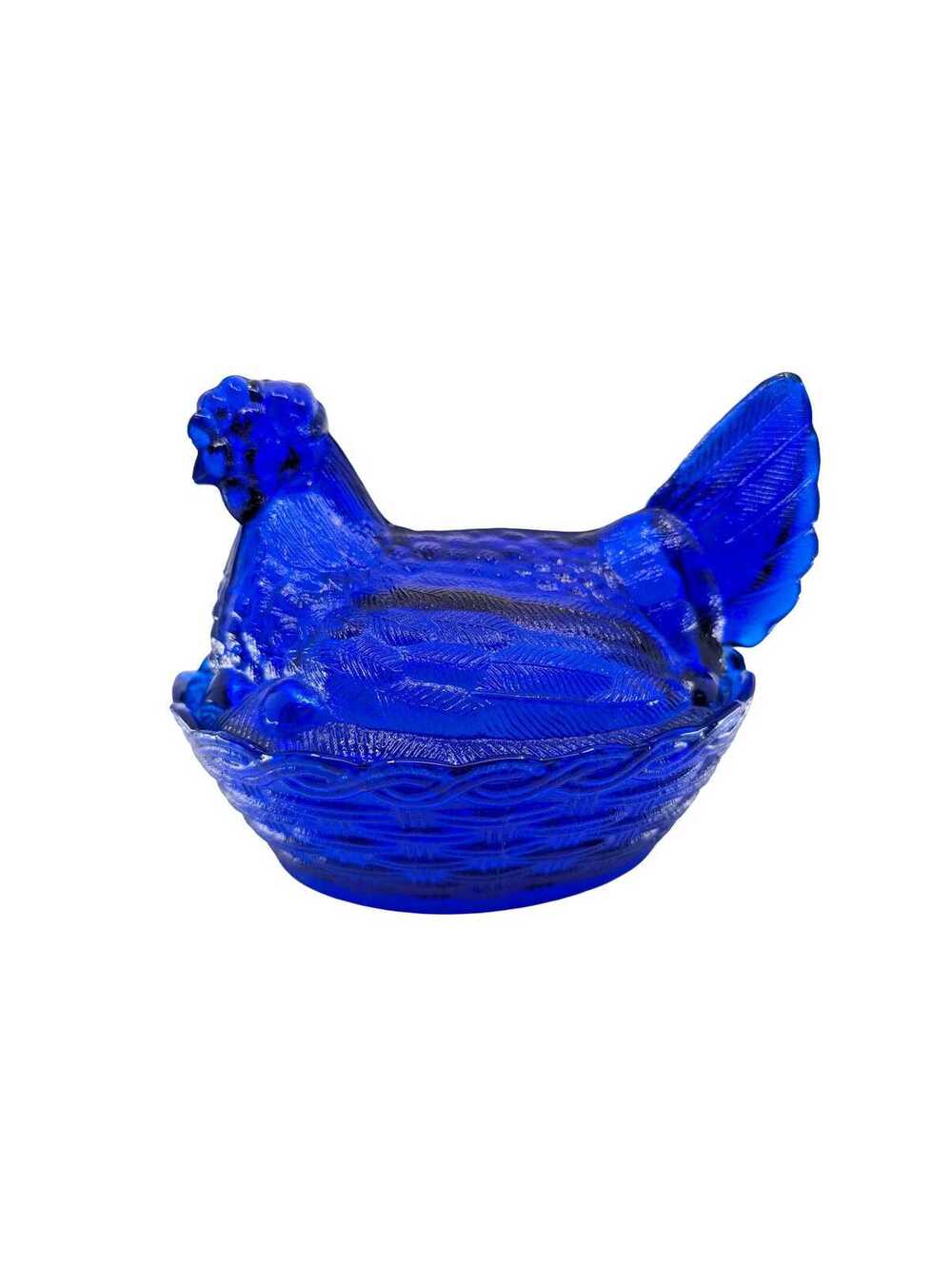 Vintage L.G. Wright Cobalt Blue Glass Hen on Nest Split Tail Covered Dish